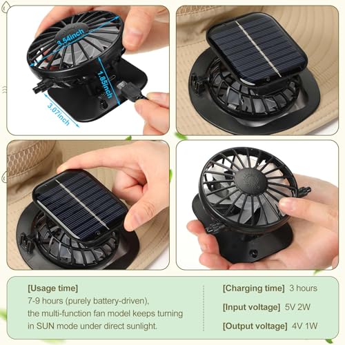 Maiteenly 2 Pcs Solar Fan Hat for Men with Neck Flap Bucket Fan Buit in Hats for Hiking Fishing Outdoor USB and Solar Powered - color: Black,khaki