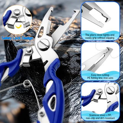 Wonwood_direct Fishing Tool Kit, Fishing Gear with Fish Hook Remover Tool Corrosion-Resistant Fishing Pliers and Fish Stunner Hammer, Stainless Steel Fishing Accessories, for Fishermen