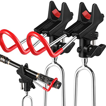 PLUSINNO Fishing Rod Holders - Upgraded 360 Degree Adjustable Fishing Pole Stand Equipment for Bank, Beach, Gift for Men - style: 2 Pack Fishing Rods Holder(red and Black)
