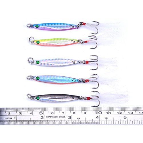 Aorace 10pcs Hard Metal Jigs Diving Sea Fishing Lures Minnow Popper Baits Tackle Crankbait Saltwater Freshwater Lures with Feather - color: 10pcs 5cm/7g