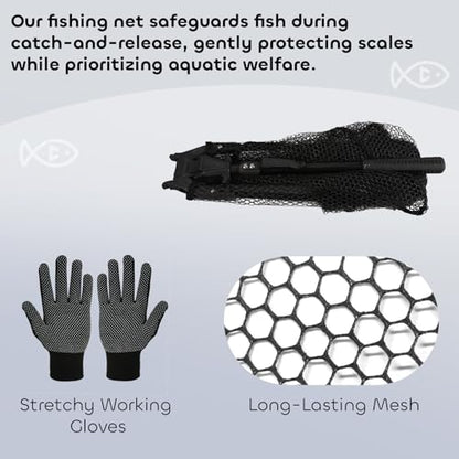 Yeahmart Fishing Landing Net with Telescoping Pole Handle, Foldable Fish Net Freshwater with Fish-Friendly Mesh for a Safe Release, Fishing Gear and Accessories for Men Women, Extend to 36-75 Inches