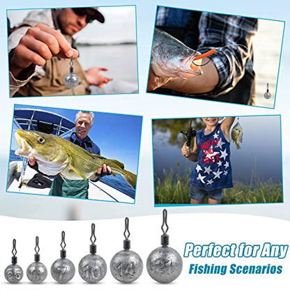 Drop Shot Weights Kit Round Cannonball Fishing Sinkers Weights Bass Casting Fishing Weights Swivel Drop Shot Sinker Rig Tackle for Bass Fishing Freshwater Saltwater - style: 1/2oz-25pcs