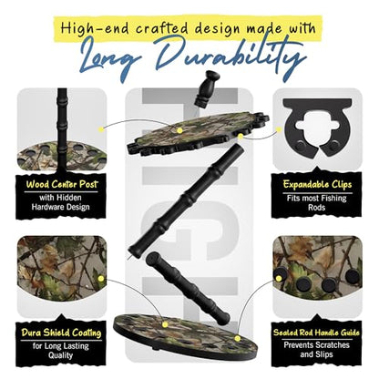 Rush Creek Creations 16-Rod Round Fishing Rod Holder for Garage, 360° Access Fishing Pole Holder for Fishing Rods, Reels, and Gear, Securely Holds 16 Rods, Camouflage - color: Camouflage