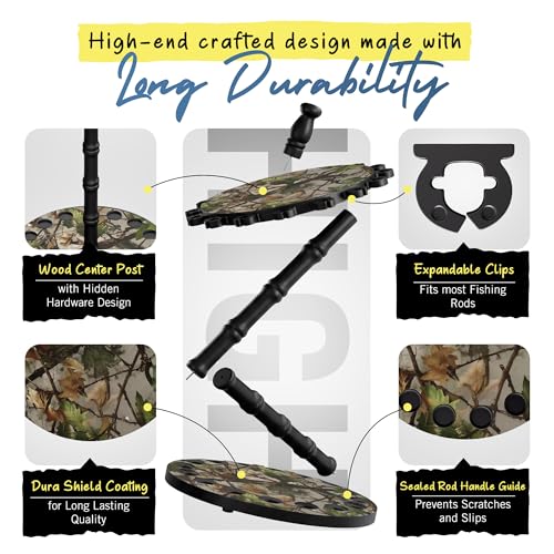 Rush Creek Creations 16-Rod Round Fishing Rod Holder for Garage, 360° Access Fishing Pole Holder for Fishing Rods, Reels, and Gear, Securely Holds 16 Rods, Camouflage - color: Camouflage