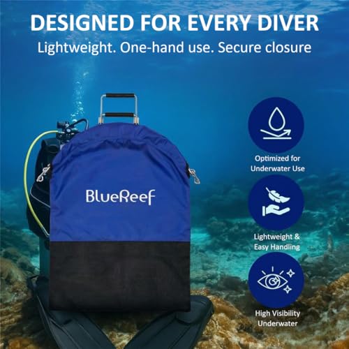 Blue Reef Lobster Catch Bag 30" x 24" – One-Hand Squeeze Open & Auto-Close, Extra Large Spearfishing & Diving Net Bag, Durable Nylon Mesh with Stainless Steel Frame for Lobster, Crab & Fish Catching