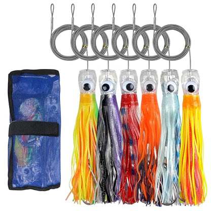 Saltwater Fishing Lures 6/9inch Trolling Lures for Marlin Mahi Tuna Dolphin Shark Big Game Deep Sea Fishing Baits Squid Skirts Rigged Hooks Ocean Gear Tackle - color: 6pcs (with bag), size: 9inch