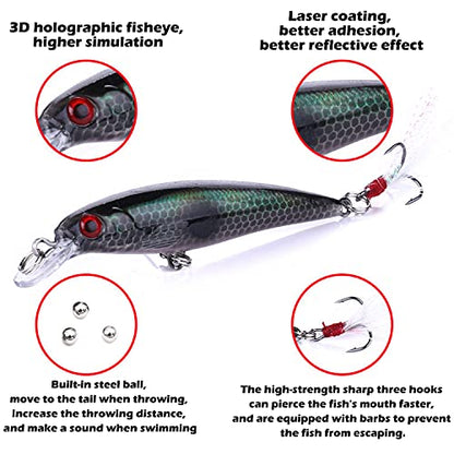 Jerk Baits for Bass Fishing, Jerkbait Fishing Lures, Minnow Lures Jerk Bait for Freshwater/Saltwater Fishing Lures for Trout Pike, 5pcs/10pcs with Box - color: A:3.54in/0.28oz/10pcs