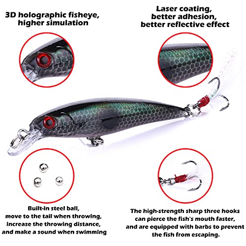 Jerk Baits for Bass Fishing, Jerkbait Fishing Lures, Minnow Lures Jerk Bait for Freshwater/Saltwater Fishing Lures for Trout Pike, 5pcs/10pcs with Box - color: A:3.54in/0.28oz/10pcs