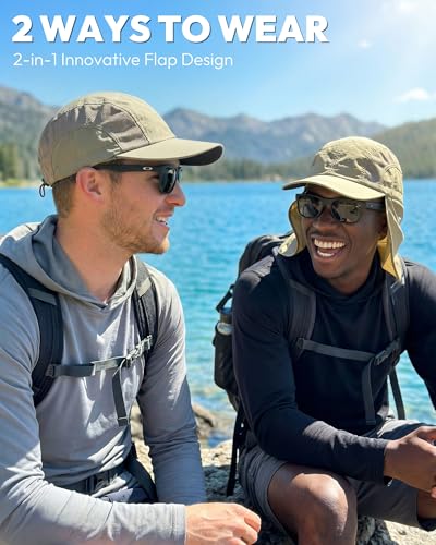 Mens Sun Hat with Breathable Mesh Sun Hats for Men Sun Protection Fishing Hat with Neck Flap for Hiking Cycling - color: Light Beige