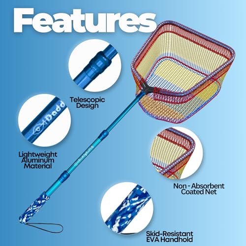 DaddyGoFish Kids Fishing Net - Extendable Telescopic Landing Net for Boy Girl Children Catching Small Fish Crab Shrimp Minnow Dragonfly Beach Pier Lake River Ocean - color: Style 2 (2 Pack, Blue + Blue)
