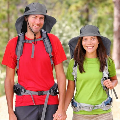 Xuhal 12 Pcs Fishing Sun Hat for Men Women Wide Brim UV Sun Protection Cap Summer Outdoor Hiking Hat Neck and Face Flap - color: Dark Grey