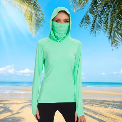 BASSDASH Women’s UPF 50+ Hoodie Shirt with Breathable Face Mask - color: Mint, size: 3X-Large