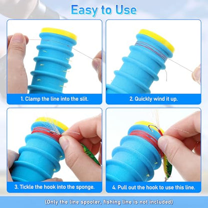 Dreyoo 3 Pcs Fishing Line Storage Organizer, Leader Holder with 12 Slots to Keep Your Lines Tangle Free, Spooler Winder, and Hook Keeper with Rigging Spools - color: Blue