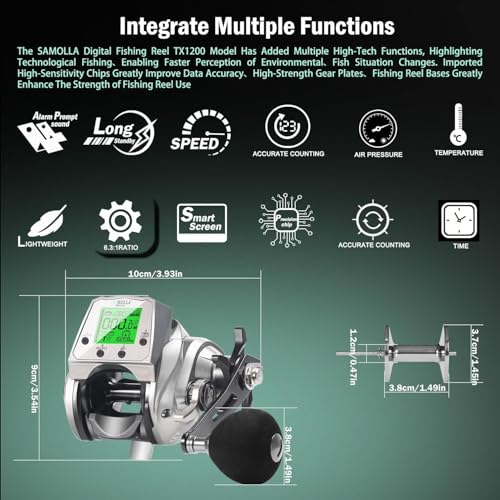 Digital Baitcasting Fishing Reel with LCD Display,8 oz Ultralight Electric Baitcaster Reel, 22-35 Lb Max Drag,6.3:1/7.2:1 Gear Ratio,Left/Right Handed,Compact Design for Freshwater & Saltwater - color: Silver-Right Hand, size: 35Lb-12 Smart