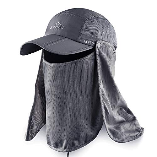 Outdoor Sun Hat for Men Women UPF 50+ Fishing UV Hat with Neck Flap Face Cover for Sun Protection - color: Grey