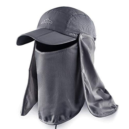 Outdoor Sun Hat for Men Women UPF 50+ Fishing UV Hat with Neck Flap Face Cover for Sun Protection - color: Grey