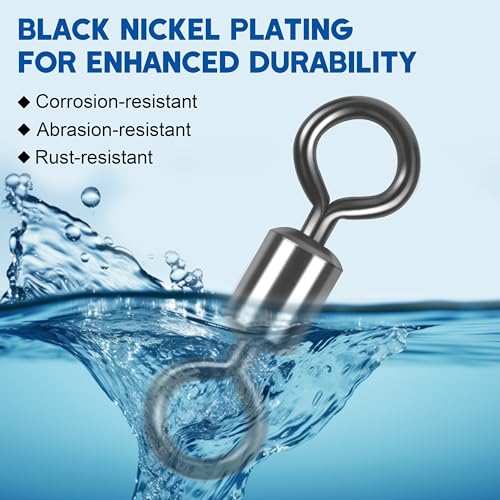 Rolling Barrel Fishing Swivel,120pcs Stainless Steel Black Nickel Fishing Line Connector Swivels Fishing Tackle for Saltwater 30LB to 335LB - size: 120pcs 6/0-335lb