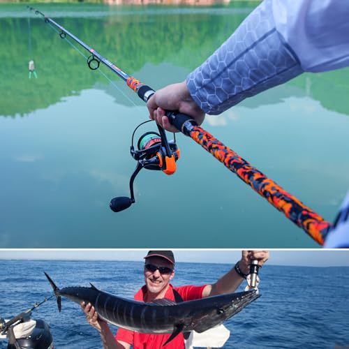 Sougayilang 3 Piece Surf Fishing Rod Combo Medium/Heavy Travel Spinning Rod with 4000/5000 Size Reel Baitfeeder Combo(9'/10'/11'12') - color: orange, size: 9ft-Spinning-3Pc-M