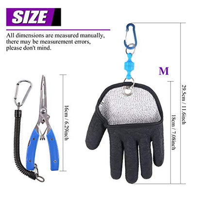 Swpeet 2Pcs Fishing Gear Set, Fisherman Professional Fishing Glove with Magnet Hooks Release and Fishing Pliers Cutters Split Ring Pliers Hook Remover Fish Holder Sheath Lanyard - color: Left, size: Medium