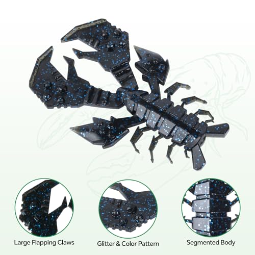 4.1" Crawfish Lure for Bass Fishing, Soft Plastic Craw Bait Kit with Removable Rattles & Jig Head, Reusable Bait Box for Freshwater Bass - color: blue