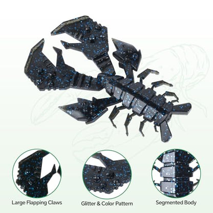 4.1" Crawfish Lure for Bass Fishing, Soft Plastic Craw Bait Kit with Removable Rattles & Jig Head, Reusable Bait Box for Freshwater Bass - color: blue