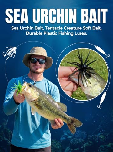 Sea Urchin Bait, Tentacle Coike Creature Bait, Dice Fishing Soft Lures, Durable Floating Finesse Baits for Bass Pike Trout, Drop Shot Wacky Rig Neko Rig, Size 2.56" & 4.13" - color: 12-Gold, size: 4.13-INCH