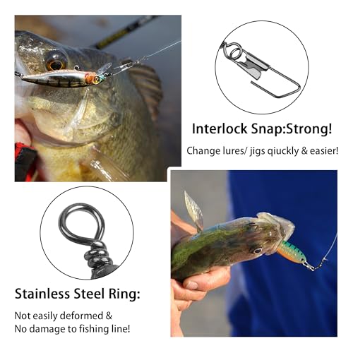 Fishing Barrel Swivel Snap Kit,Rolling Barrel Swivels with Safety Snaps High Strength Copper and Stainless Steel Fishing Quick Connect Snap Swivel Fishing Tackle - color: Black Colors - 60pcs