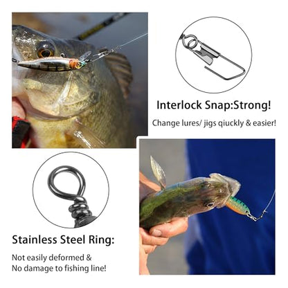 Fishing Barrel Swivel Snap Kit,Rolling Barrel Swivels with Safety Snaps High Strength Copper and Stainless Steel Fishing Quick Connect Snap Swivel Fishing Tackle - color: Black Colors - 60pcs