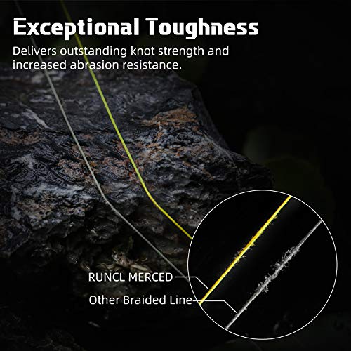 RUNCL Braided Fishing Line Merced, 1000 500 300 Yards Braided Line 4 8 Strands, 6-200LB - Proprietary Weaving Tech, Thin-Coating Tech, Stronger Smoother for Freshwater Saltwater - color: Hi-Vis Yellow, size: 15lb/300yards (4 Strands)
