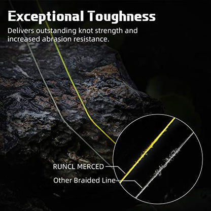 RUNCL Braided Fishing Line Merced, 1000 500 300 Yards Braided Line 4 8 Strands, 6-200LB - Proprietary Weaving Tech, Thin-Coating Tech, Stronger Smoother for Freshwater Saltwater - color: Hi-Vis Yellow, size: 10lb/300yards (4 Strands)