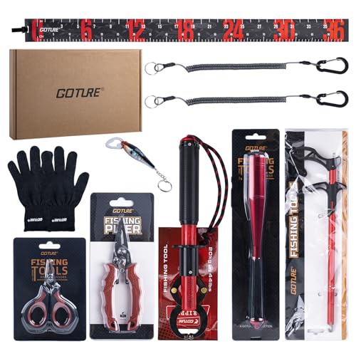 Goture Fishing Tool Kit,Fishing Pliers,Fillet Knife with Sheath,Fish Lip Gripper,Fish Hook Remover,Lanyard,Line Scissors,Sharpener,Stainless Steel Soap,Saltwater Gear Kit,Red/Pink,Gifts for Men/Women - color: A10:10pcs Fishing Tool Kit