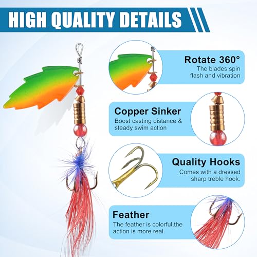 Rooster Bait Tail Fishing Lures Kit Spinner Baits Trout Lures Spoon Lures Bass Lures Hard Bait Bass Lures Crankbaits for Bass Pike Trout Salmon Crappie Walleye Fishing - color: 60pcs Fish Lures Set