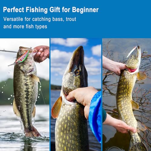 Fishing Lures Kit, Bass Lures Kit with Tackle Box Included Topwater Baits, Swimbaits,Complete Freshwater Fishing Gear Set for Beginners & Anglers