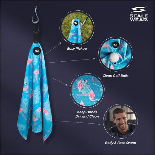 Magnetic Microfiber Waffle Golf Towel – Large 16"x24" Clean Golf Club Ball Magnet Clip to Hang on Bag Cart Strong Premium Strength Ultra Absorbent Gear Men (Flamingo Palms) - color: Flamingo Palms