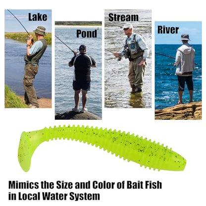 Paddle Tail Swimbaits, 2.5 inch/3inch Soft Lures Fishing Trout Crappie Bass for Freshwater and Saltwater 75PCS/60PCS - color: Chartreuse Translucent, size: 2.5 inch, 75 PCs