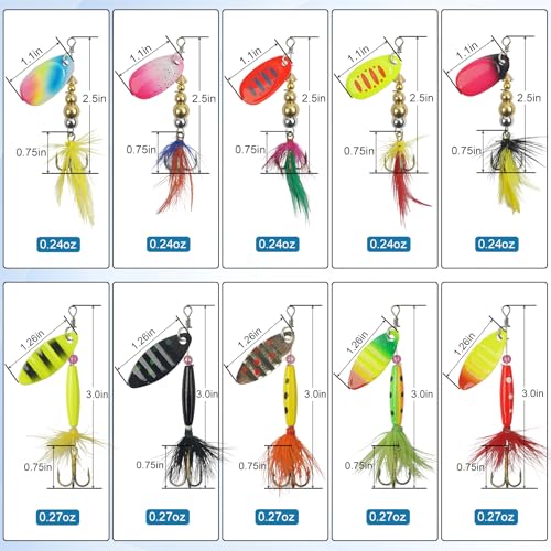 Spinner Baits Bass Lures Rooster Feather Tail Trout Lures Hard Metal Inline Spinner Bait Fishing Lure for Bass Salmon Trout - style: 20pcs Spinnerbaits Kit