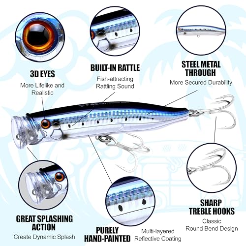 TACKLE HOUSE Feed Popper 150, Saltwater Tuna Fishing Lures, Topwater, GT, Bonito, Yellowtail, Yellowfin, Bluefin Tuna, Floating, Fishing Gear, Fishing Accessories, Fishing Tackle - color: DOT