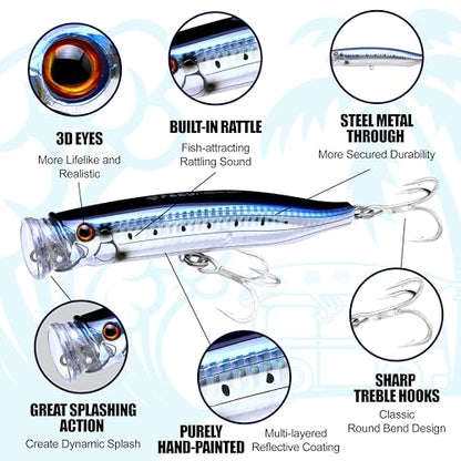 TACKLE HOUSE Feed Popper 150, Saltwater Tuna Fishing Lures, Topwater, GT, Bonito, Yellowtail, Yellowfin, Bluefin Tuna, Floating, Fishing Gear, Fishing Accessories, Fishing Tackle - color: SANMA