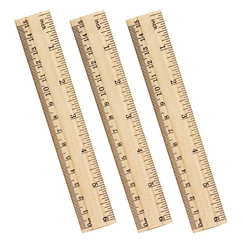 ZZTX 3 Pack Wooden Ruler 6 Inch（15 cm) | 2-in-1 scale design, Durable material, Double level design - color: 3 Pack, 6 Inch