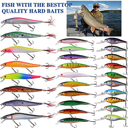 Fishing Lures Kit Crankbait Minnow Hard Bait Set Deep Diving Jerkbait Swimbait Popper Pencil Walleye Lures Artificial Fishing Bait for Bass Trout Redfish Saltwater Freshwater Fishing Lure - color: Kit-28pcs
