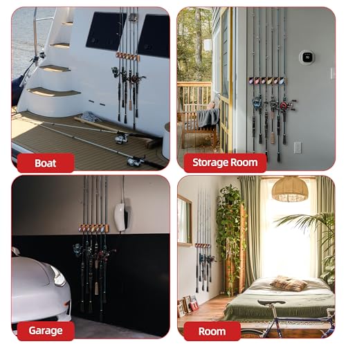 Wall Mounted Fishing Rod Holder for Garage, Horizontal & Vertical Fishing Rod Rack, Fishing Pole Storage with Soft EVA Protective Pad, Holds Up to 6 Rods or Combos, Fits Most Fishing Poles