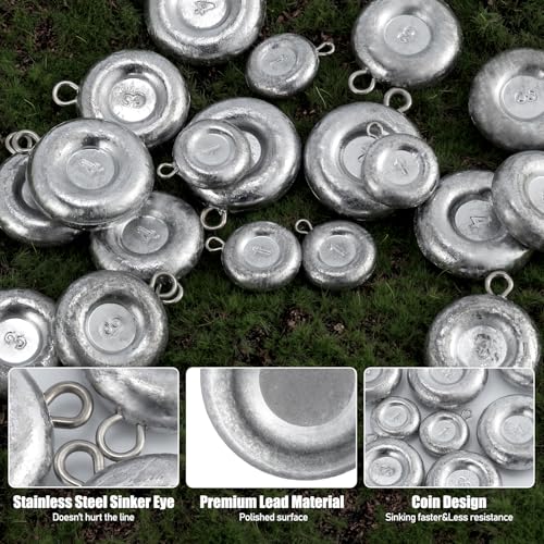 Dr.Fish Fishing Coin Sinkers Lead Fishing Weights Disc Weights No Roll Freshwater Saltwater River Bank Surf Fishing Catfishing - size: 2oz/5 Pack