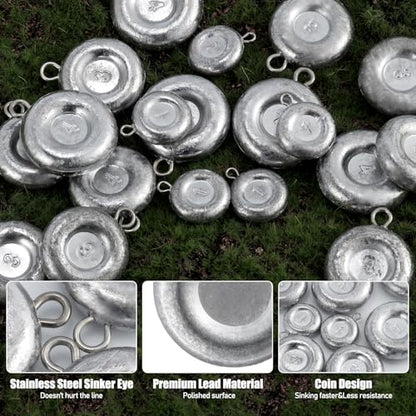 Dr.Fish Fishing Coin Sinkers Lead Fishing Weights Disc Weights No Roll Freshwater Saltwater River Bank Surf Fishing Catfishing - size: 1oz/10 Pack