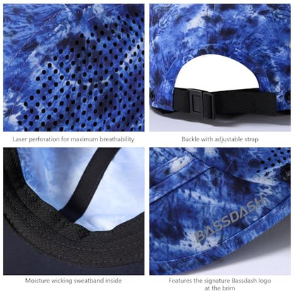 BASSDASH UPF 50+ Foldable Fishing Hat Baseball Cap with Removable Neck Flap Portable for Men Women Golf Hiking - color: Blue Camo With Foldable Brim