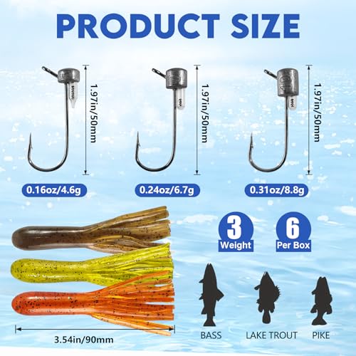 Eupheng Tube Baits for Bass Fishing, Soft Plastic Bait Worm Tube Jig Kit Tube Worms with Tube Jig Heads for Lake Trout Smallmouth Largemouth Bass - size: 3.5"tube(15)+3/16oz(2)+1/4oz(2)+3/8oz(2)RATTLEjig
