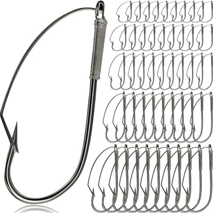 Sumind Weedless Wacky Rig Hooks Bass Carbon Steel Fishing Hooks for Wacky Rigging Worm Lure Baits - size: 1/0#