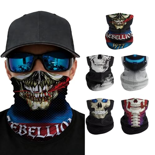 Summer Cooling Neck Gaiter UV 50+ Sun Protection Breathable Mesh Face Mask - color: 5pcs-skull-2