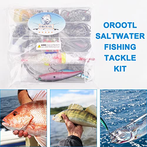 Saltwater Fishing Tackle Box, 212pcs Surf Fishing Gear Kit Saltwater Lures Bait Rigs Bucktail Jigs Spoon Crankbait Pyramid Sinkers Hooks Swivels, Perfect Fishermen Gifts