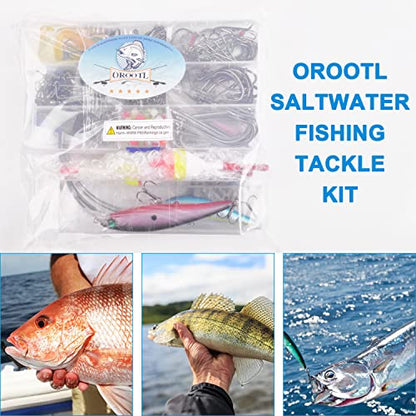 Saltwater Fishing Tackle Box, 212pcs Surf Fishing Gear Kit Saltwater Lures Bait Rigs Bucktail Jigs Spoon Crankbait Pyramid Sinkers Hooks Swivels, Perfect Fishermen Gifts