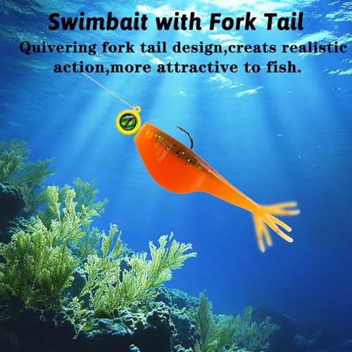 Split-Tail Crappie Lures - 24pcs Soft Plastic Lures for Bluegill, Panfish, Trout, Bass - color: Orange